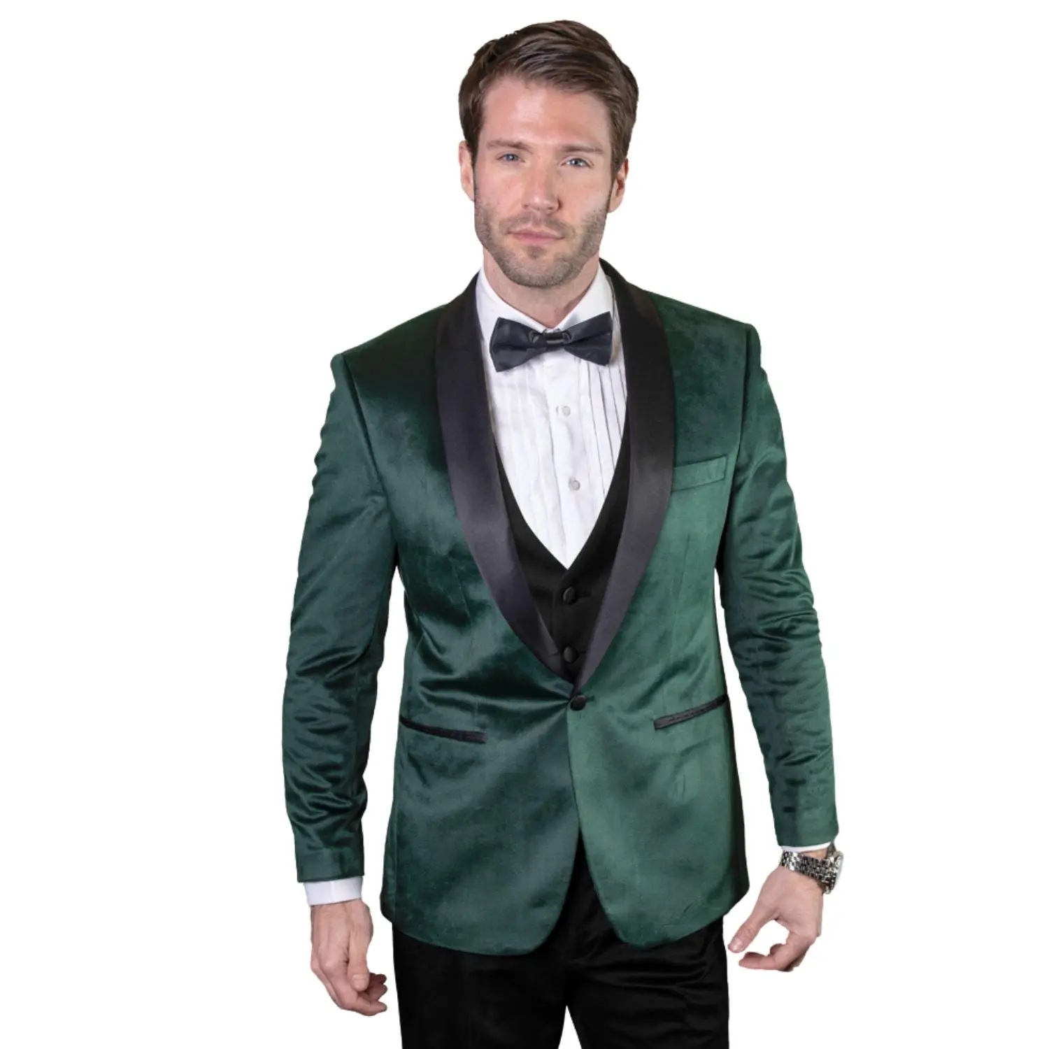 Velvet 2-Piece Suit with Bow Tie - Hunter