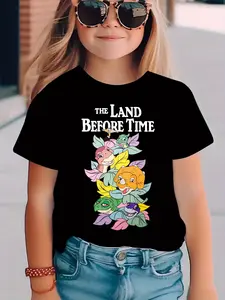 Kids' "The Land Before Time" Dinosaur Characters Short Sleeve Cotton T-Shirt, Nostalgic Movie Graphic Tee