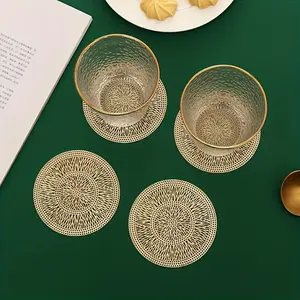 5pcs 3.93inch Elegant Golden For Lotus Coaster Set - Non-Slip, Heat-Resistant with Hollow Design for Home & Bar Decor Kitchen Coasters