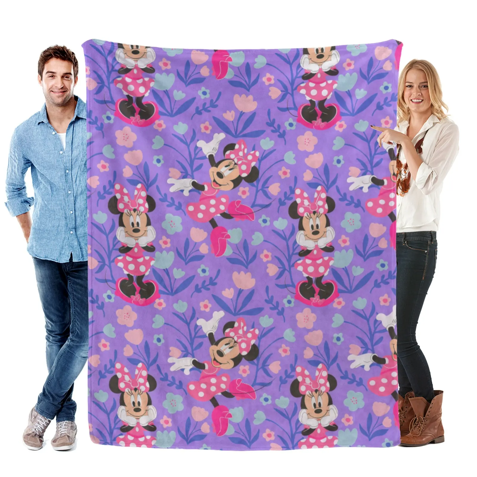 Disney Cute Floral Repeat Minnie Blanket,Skin Friendly Cozy Throw,Minnie Mouse Toddler Bedding Set For Office Couch Nap Rest
