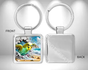 Parakeet (Yellow & Green) Flying Out of a Wall Square Metal Keychain