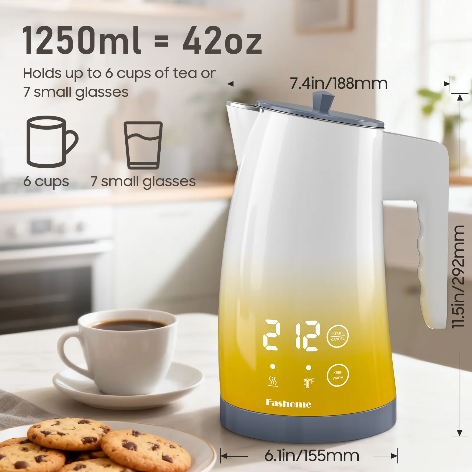 Fashome Electric Kettle, 42OZ Fast Boil Tea & Hot Water Kettle, Cool-Touch Double Wall, Auto Shut-Off & Boil-Dry Protection, BPA-Free, Perfect for Coffee, Tea & Daily Use