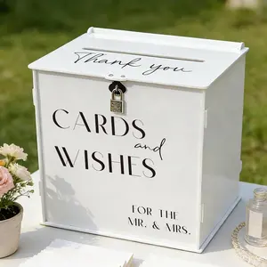 White Acrylic Card Box with Slot & Lock Elegant Wedding Card Box for Reception Large Money Envelope Gift Card Box for Party Wedding Birthday Engagement Anniversary Stylish Table Decor