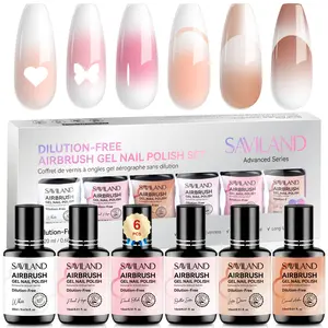 SAVILAND 6Colors Autumn theme Airbrush Gel Nail Polish Set – Advanced Dilution-Free White, Pink & Nude Nail Spray Gel, Acetone-Free & Non-Toxic, 28 Days Long-Lasting for Ombre & French Nail Art