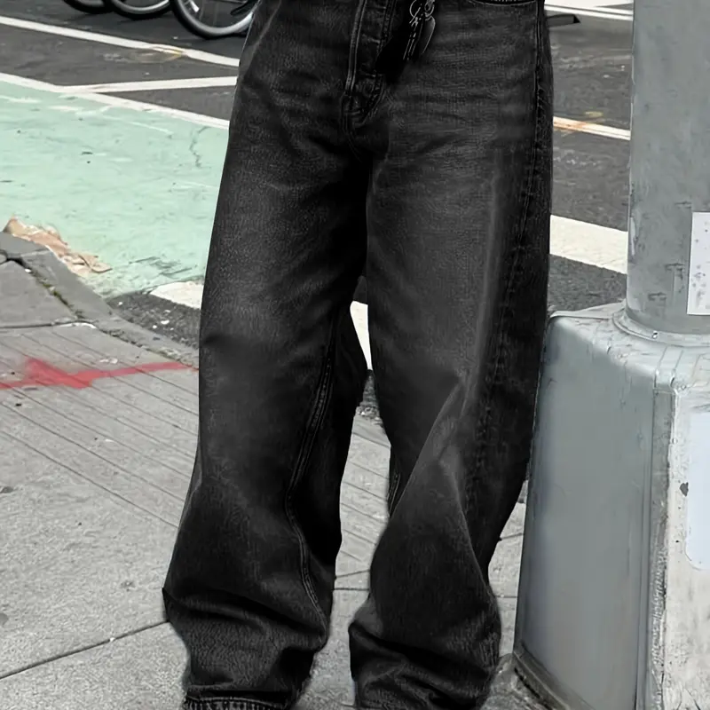 Men's New Fashion Regular Fit Minimalist Basic Jeans, Casual All-Season Washed Denim Long Pants, Classic Style, Zipper Fly, Plain Pattern