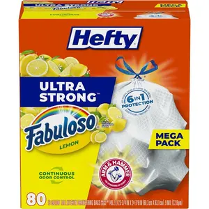 13 Gallon, 80 Count Ultra Strong Tall Kitchen Trash Bags Fabuloso Lemon Scent