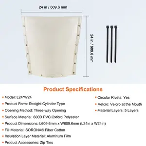 VEVOR Fiber Cotton Well Head Pump Cover, 24''Wx 24''H, Pipe Insulation Cover Sprinkler Cover for Outside Backflow Valve Cover, 600D PVC Oxford Polyester Surface Aluminum Film Thermal Insulation Layer