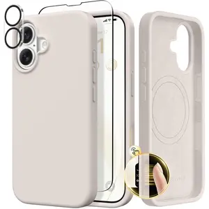 Magnetic for iPhone 17 Case, Compatible with MagSafe, [Screen Protector + Camera Lens Protector], Liquid Silicone Anti-Scratch Shockproof Protective Phone Case 6.3 inch, Stone