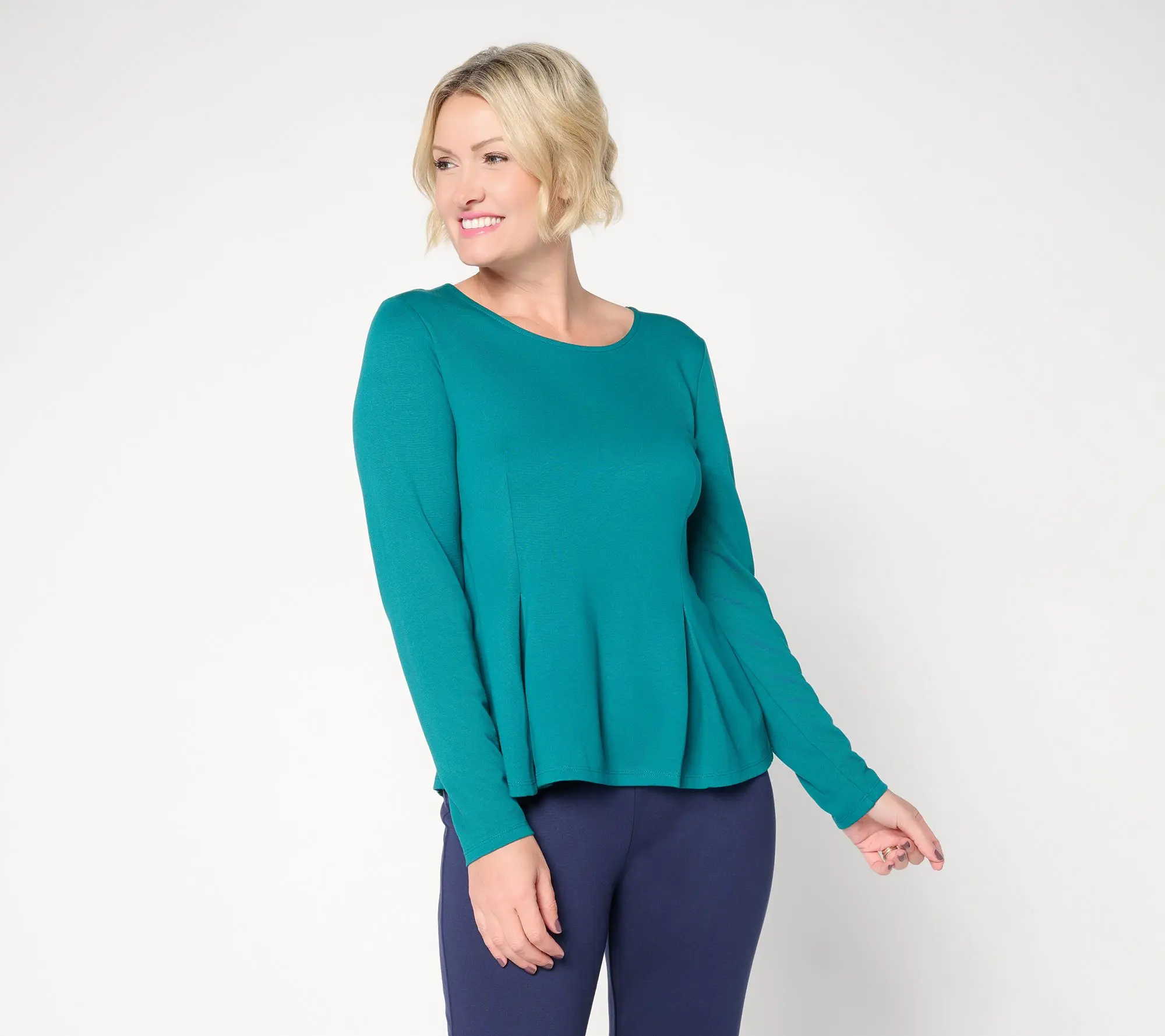 BEAUTIFUL by Lawrence Zarian Silky Ponte Fit & Flare Long Sleeve Top