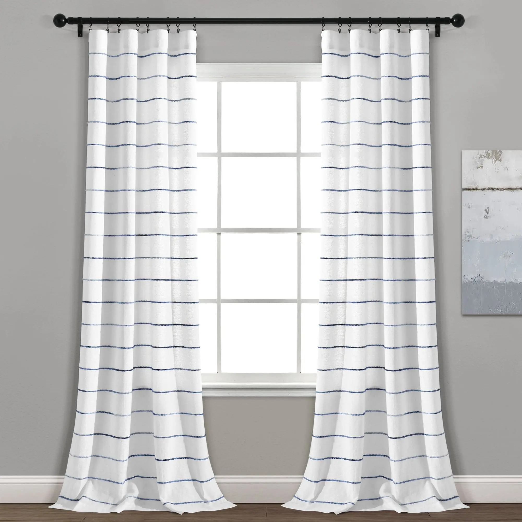 Lush Decor Ombre Stripe Yarn Dyed Recycled Cotton Blend Upgrade Curtain Panel Set - 40x63/84/95/108in, 70% Recycled Cotton, 30% Recycled Polyester, Modern Farmhouse Boho Patterned Curtains for Bedrooms, Home Offices, Bedroom Decor, Recycled Fabric