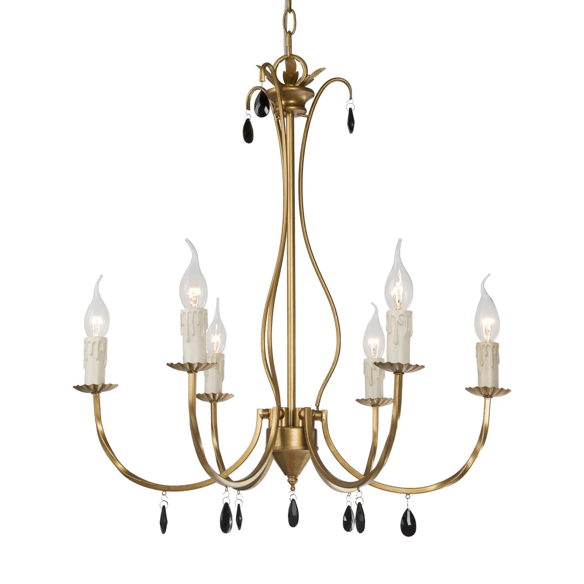 Ksana 6-Light Modern Gold Brass Chandeliers with Black Crystals