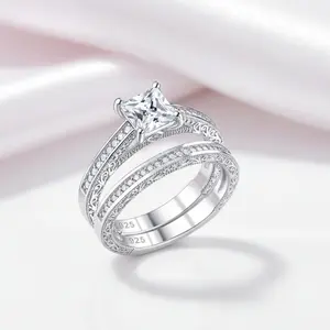 0.8 Ct Princess Cut Diamond Option Vintage Wedding Ring Set