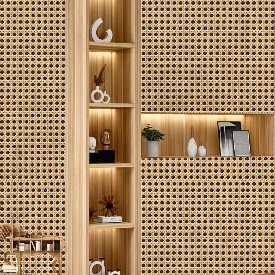 Vintage Bamboo Woven Self-Adhesive Wallpaper, 5m/10m Roll for Home Decoration, Perfect for Smooth Walls in Bedroom & Living Room