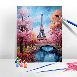 Paris Tower Pattern DIY Painting by Numbers Kit, Color by Number, 1 Set Acrylic Paints by Numbers Kits, Drawing Tools Included, DIY Decorative Painting, Wall Art Decoration, Diy Painting Supplies