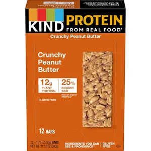 Protein Bars, Crunchy Peanut Butter, Healthy Snacks, Gluten Free, 12g Protein, 12 Count