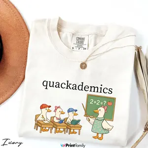 Quackademics Shirt Comfort Colors – Funny Duck Classroom Graphic Tee, Cute Teacher Duck Illustration T-Shirt, Teacher Gift for Women & Elementary Educators