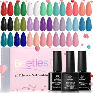 Beetles Gel Nail Polish Set, 23pcs Gel Polish Kit, 20 Colors Pink Green Blue Uv Gel Polish with Base Top Coat, All Season Manicure Tools for Beginners Nail Art Home Gift for Women