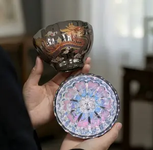 Chameleon Phoenix Jianzhan Rainbow-inlaid Golden Lotus Golden Tenmoku Bowl Silver Lotus Cup Colour-painted