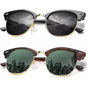 Polarized Sunglasses for Men Women Unisex Semi-Rimless Frame Retro Driving Sun Glasses UV Blocking