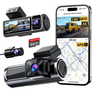 4K 3  Dash Cam Front and Rear Inside, Built-in 5.8GHz WiFi GPS, 64GB Card Included, 4K+1080P+1080P Dash Camera for , 3.18'' IPS Screen Dashcam with G-Sensor, 24H Parking