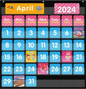 44 /49 Pockets Calendar Pocket Chart, Monthly & Weather Black Pocket Chart with 85 Cards, Classroom Learning Organizer for Students, Home & School