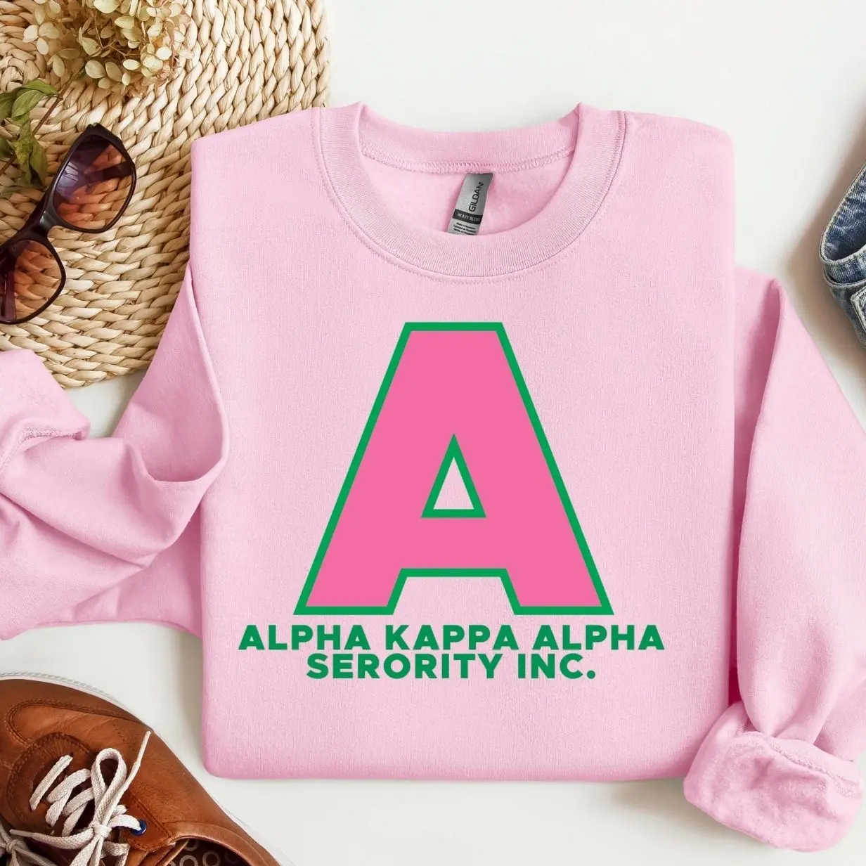 Alpha Kappa Alpha Sorority Sweatshirt, AKA Pink Green Crewneck, Sorority Graphic Sweater