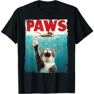 PAWS Parody Cat Mouse Humorous Cat Chasing Mouse Kitten T-Shirt