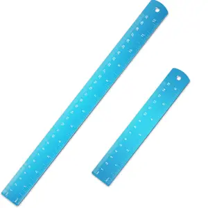Stainless steel ruler and metal ruler set, comes with a conversion table (blue, 12inch, 6inch)