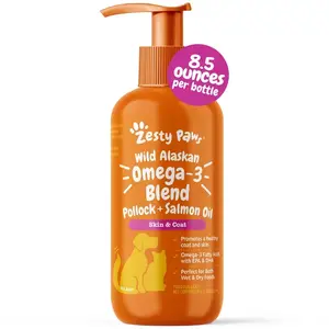 Zesty Paws Wild Alaskan Salmon Oil with EPA & DHA, nourishing Omega-3 Fish Oil blend for Dogs & Cats, Healthy Skin & Coat