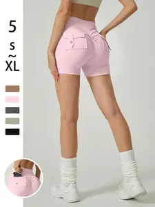 High Waist Butt-Lifting Shorts, Side Pockets for Phone & Keys, High Stretch Breathable Fabric, Workout Impact Shorts, Yoga Street Commute Multi-Scene Fit, Athletic Wear Shorts