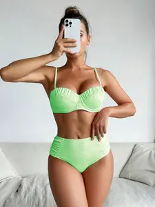 High Waisted Textured Bikini Set | Adjustable Strap Back Closure Bathing Suit