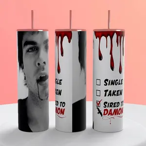TVD Sired Damon and Stefan Coffee Tumbler Drinkware Stylish Portable Skinny