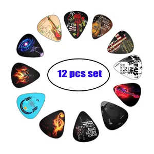 12-Piece Colorful Guitar Picks Set, Unique Design Patterns, Dual-Sided Printing Ukulele Picks, Music Lovers' Gift Accessories