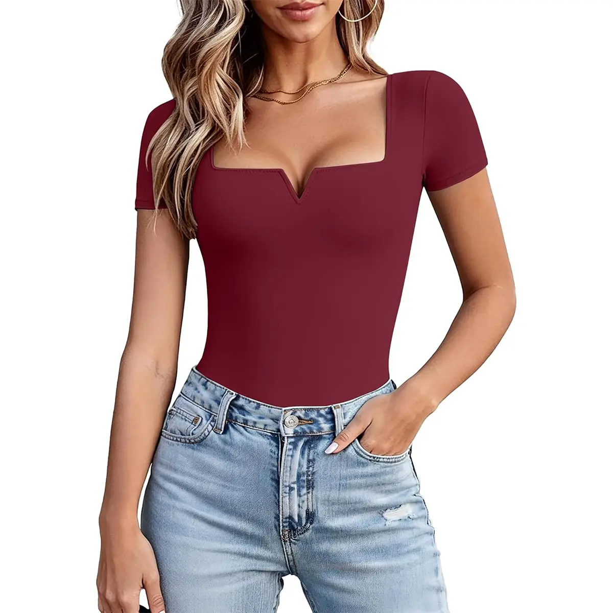 Avidlove Women's Short Sleeve Bodysuit Square Neck Body Suits One Piece T Shirt Summer Going Out Tops Date Outfits