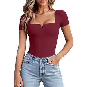 Avidlove Women's Short Sleeve Bodysuit Square Neck Body Suits One Piece T Shirt Summer Going Out Tops Date Outfits