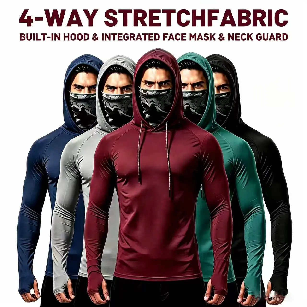 5 Pack Men's Hooded Shirt with Built-in Face Mask UPF 50+ Sun Protection for Fishing Running Fitness Outdoor Work
