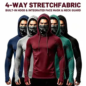 5 Pack Men's Hooded Shirt with Built-in Face Mask UPF 50+ Sun Protection for Fishing Running Fitness Outdoor Work