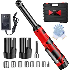 3/8" Cordless Ratchet Wrench Set, Extended Electric Ratchet Wrench, 40 Ft-Lbs, 450 RPM, 16.8V Wrench Ratchet Set with 2 2000mAh Lithium , Variable Speed, 7 Sockets, LED Light