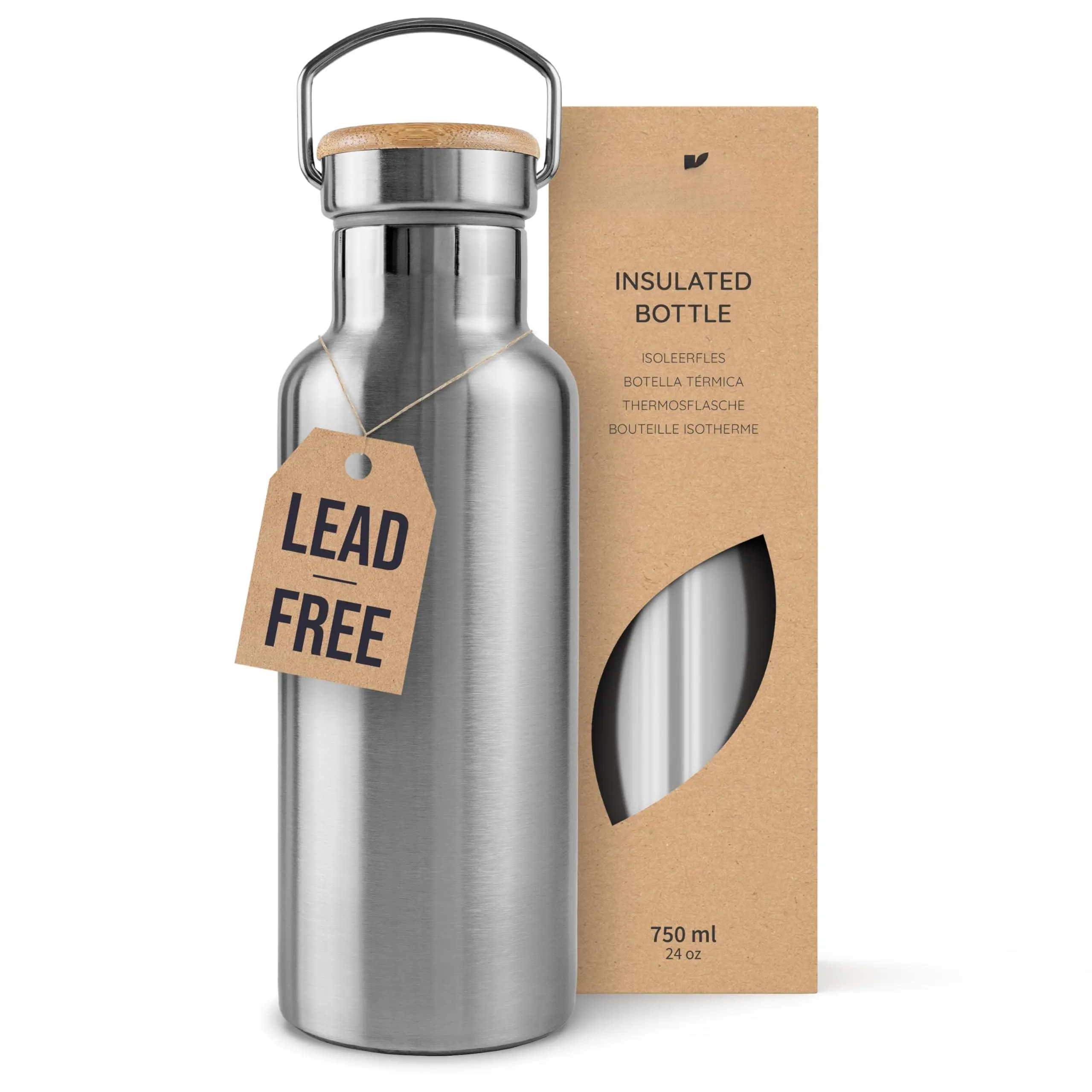 Insulated Water Bottle 24oz | Stainless Steel Bottles Travel Metal Large Reusable 750 Ml