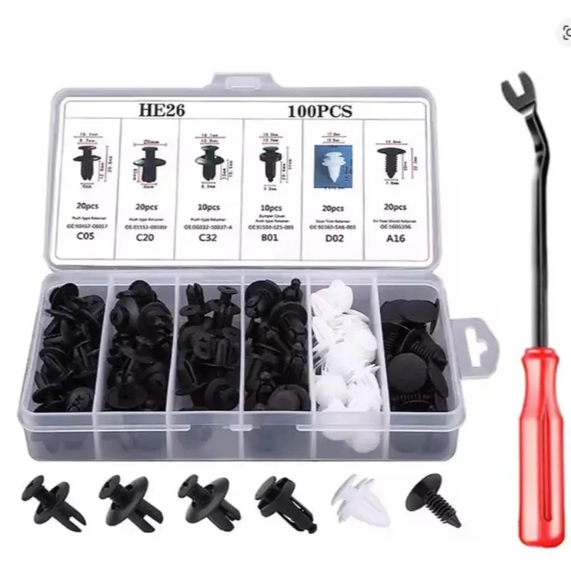 105/101pcs Car Bumper Clips Replacement Repair Kit Universal Plastic Rivet Screw Pry Tool Set for Automotive Body Maintenance Car Bumper Repair Kit Push-type Expansion Screw Clamp Set Car Accessory
