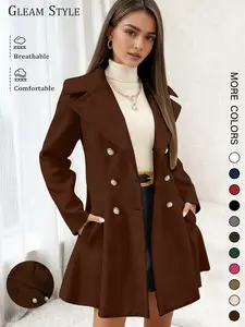 Women's Fall Winter Wool Blend Coat Jackets, Long Sleeve Lapel Neckline, Casual Style Outerwear for Women, Perfect for Daily Wear & Office Use