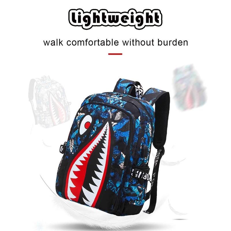 Laptop Backpack Shark Travel Bag, Street Fashion Business Hiking Waterproof Bag with USB Port 17" - Camo Shark