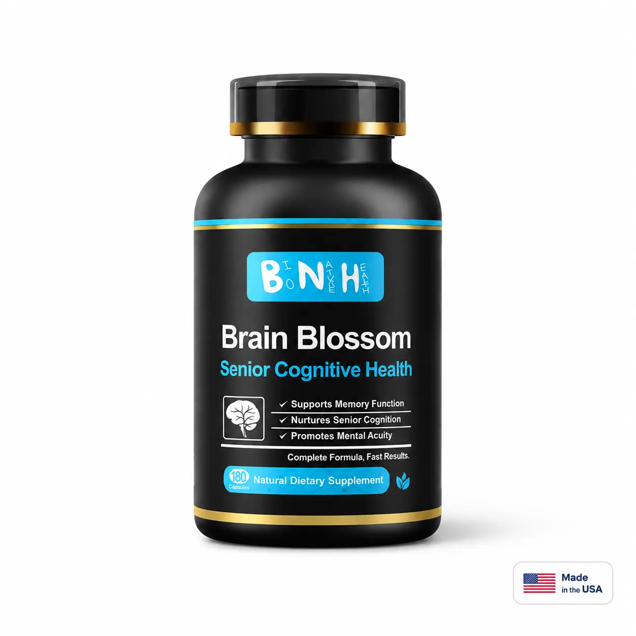 Brain Blossom Adaptogenic Brain Supplement with Saffron, Reishi, Ginseng & Eleuthero — Memory, Focus, Mental Clarity & Brain Fog Support for Adults 45+, 19 Botanicals, Clinically Tested, Caffeine-Free, Plant-Based, Non-GMO, Made in USA, 30 Day Supply
