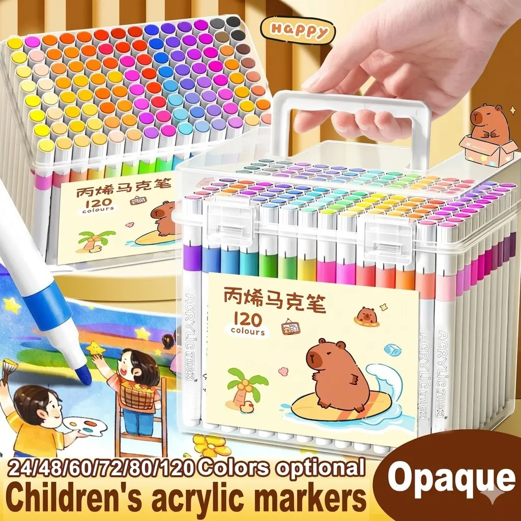 24-120 Color Acrylic Markers Kawaii Painting Set, Safe Washable Paint Pens for Kids Students, Suitable for Various Materials, Artist Bundle, Coloring Supplies, Art Drawing Supplies, Liquid Acrylic Markers