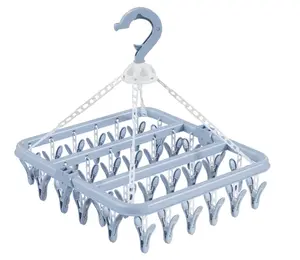 Aolloa Clothes Drying Rack with 32 Clothespins, Bule Foldable Hanging Drying Racks, 360° Rotatable Hook for Drying Towels Bras Baby Clothes Gloves Plastic, Clothes Drying Foldable-Bule