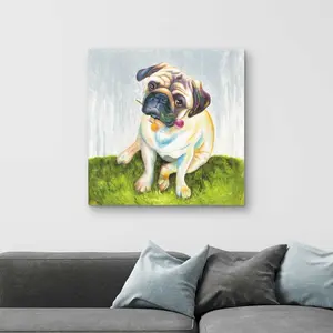 Begin Home Decor C1RC3232SDD9BU 32 x 32 in. Cute Pug with Rose Canvas - Contemporary Home Decor Art