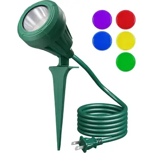 120V Spotlight Outdoor, 5 Extra Color Lenses, 5.5W 500LM  LED Outdoor Spotlight, 5000K Landscape Lighting for Yard Flag Tree Holiday Decor, 180? Adjustable, UL Listed