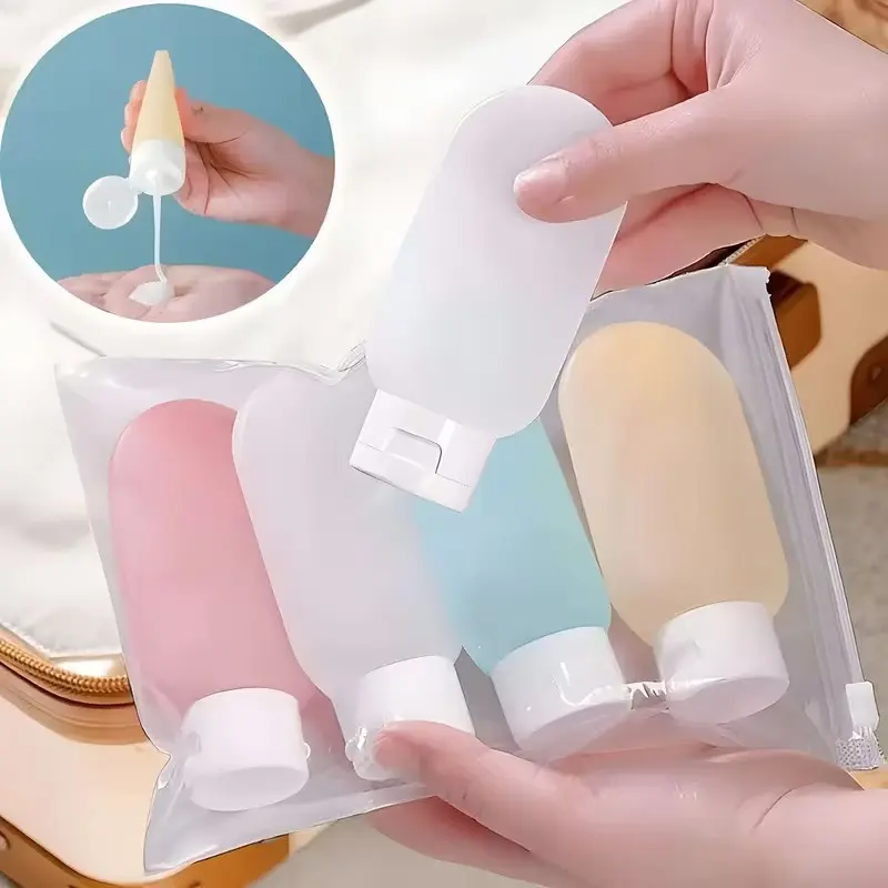4-Piece Plastic Travel Bottles Set, Reusable Leak-Proof Cosmetics Storage Bottles, Unscented Liquid Storage for Lotion, Shower Gel & Skincare, Makeup Accessories, Beauty Organizer, Beauty Tool