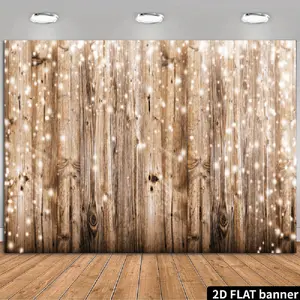 1PC,2D Flat Christmas Festival Photography Backdrop, Retro Wood with Fairy Lights Effect, Photo & Event Decoration Background Cloth, Indoor Party Scene Arrangement Prop, Festival Atmosphere - Creat