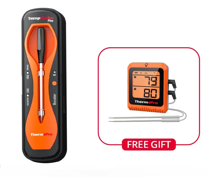 [BUY WITH GIFT]ThermoPro TempSpike Plus TP970 Wireless Meat Thermometer with Upgraded Probe, Bluetooth Cooking Thermometer for Kitchen, Outdoor Grill, Smoker, BBQ, Oven , Kitchenware, summerwins(TP970-gift)